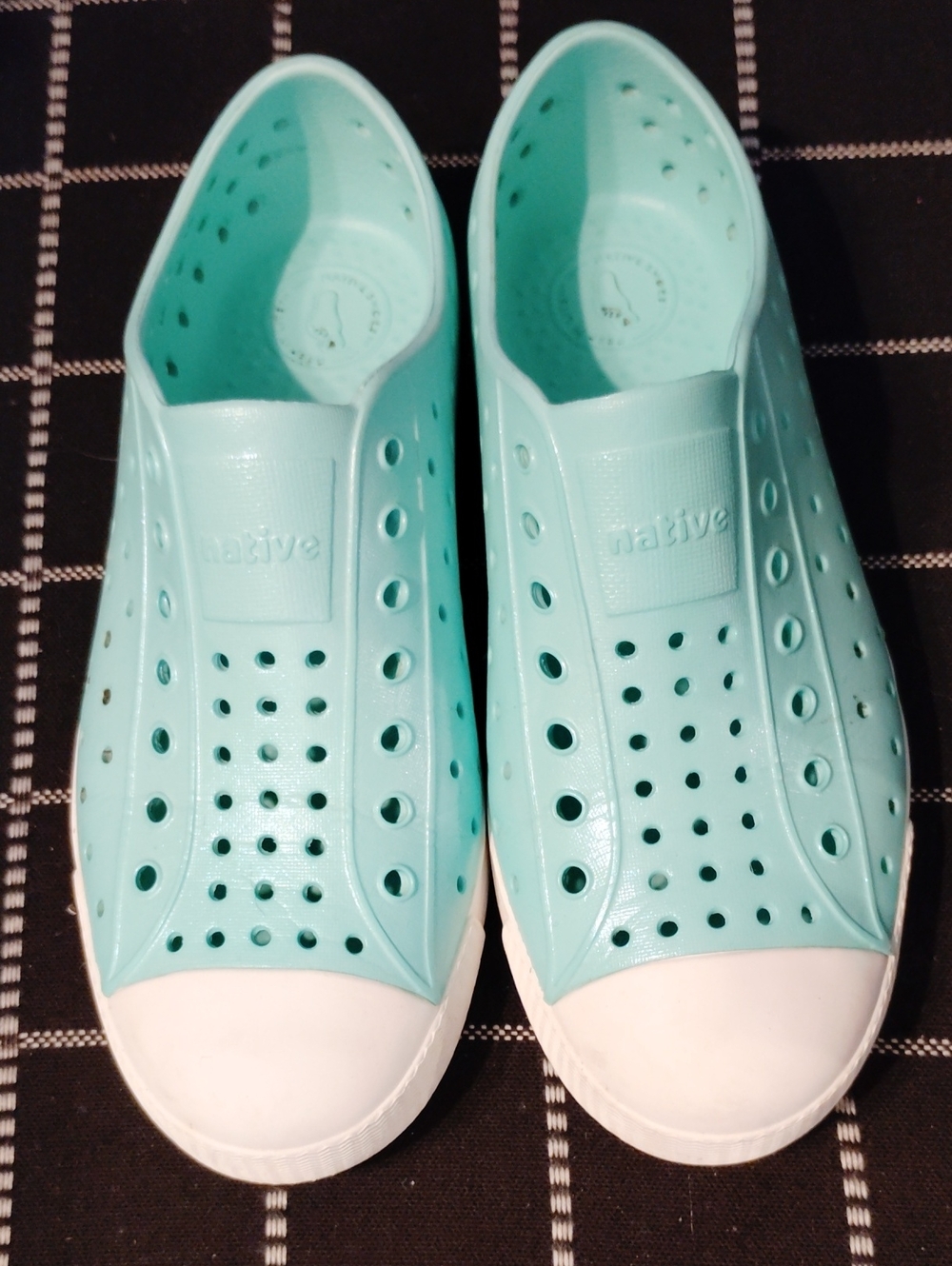 Native Kids Slip-On Sneakers in Aqua with White Toecap